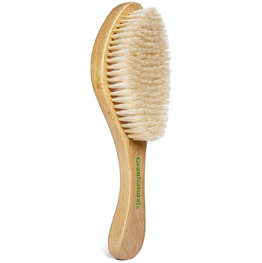 GranNaturals Soft Bristle Hair Brush - Curved Boar Bristle Vintage Style Hairbrush for 360 Waves, Sleek Slick Back Ponytail & Bun, Smoothing, Fades for Women & Men - Wooden Handle