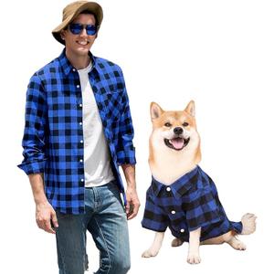 Dog Shirts Plaid Dog Clothes for Small Medium Large Dogs - Owner and Pet Shirts Sold Separately (L-(13.1-18lb)-Chest~21.65" for Pets, Blue&Black Only for Pets)