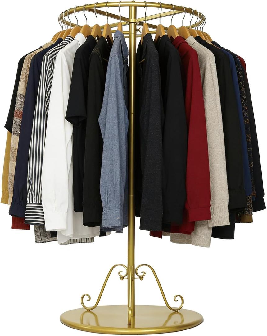 Round Clothing Rack, Rotatable Clothing Display Stand Floor Standing Boutique Retail Clothing Rack Portable for Hanging Clothes Commercial Shop Bedroom Boutiques Laundry Room