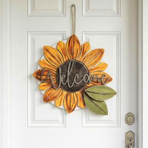 Sunflower Wreaths Welcome Sign for Front Door, 11.8 Inch 3D Wooden Sunflower Door Hanger Decor, Summer Rustic Wood Plaque Wall Hanging for Porch Indoor Outdoor Farmhouse Home Decorations