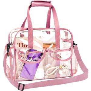 MOFASVIGI Clear Bag Stadium Approved Transparent Waterproof Clear Tote Bags for Work, Sports Games, Concerts,Travel-12 x12 x6 (Pink)