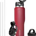 HYDROWION Water Bottle Stainless Steel, Vacuum Insulated Leak Proof Tumbler 32oz with Straw Lid, Spout Lid and Flex Cap(Cold for 48 Hrs, Hot for 24 Hrs), Fit in Any Car Cup Holder, Red
