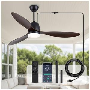 Kinyaras 52" Outdoor Ceiling-Fan with Light: Plug-in Waterproof Hanging Fans, App/ Remote Control, Reversible 6-Speed Quiet DC Motor, 3CCT, for Patio Porch Pergola