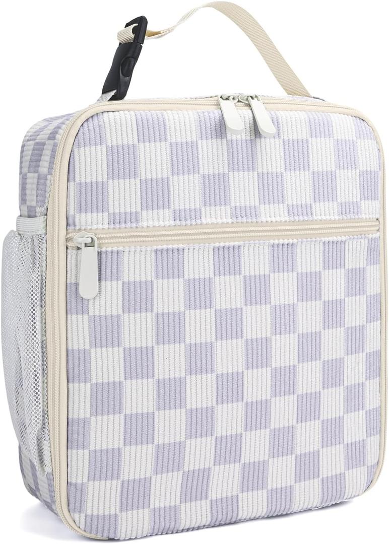 Lunch Box for Women Men Adult Insulated Lunch Bag Women Men Small Reusable Lunchbox for Work Picnic Travel (Beige-Purple Plaid)