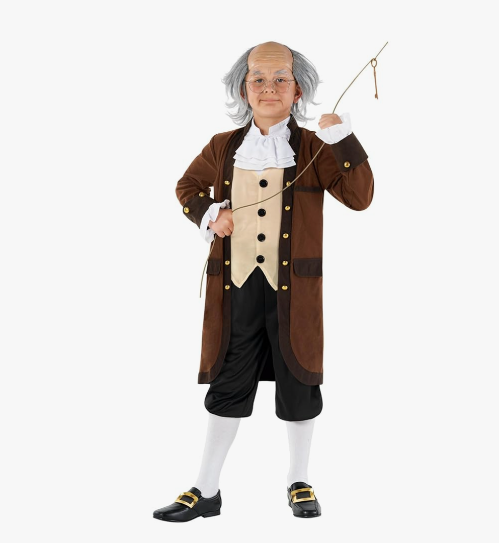Morph Benjamin Franklin Costume Kids Colonial Founding Father Outfit for Presidents Day Celebrations Size L