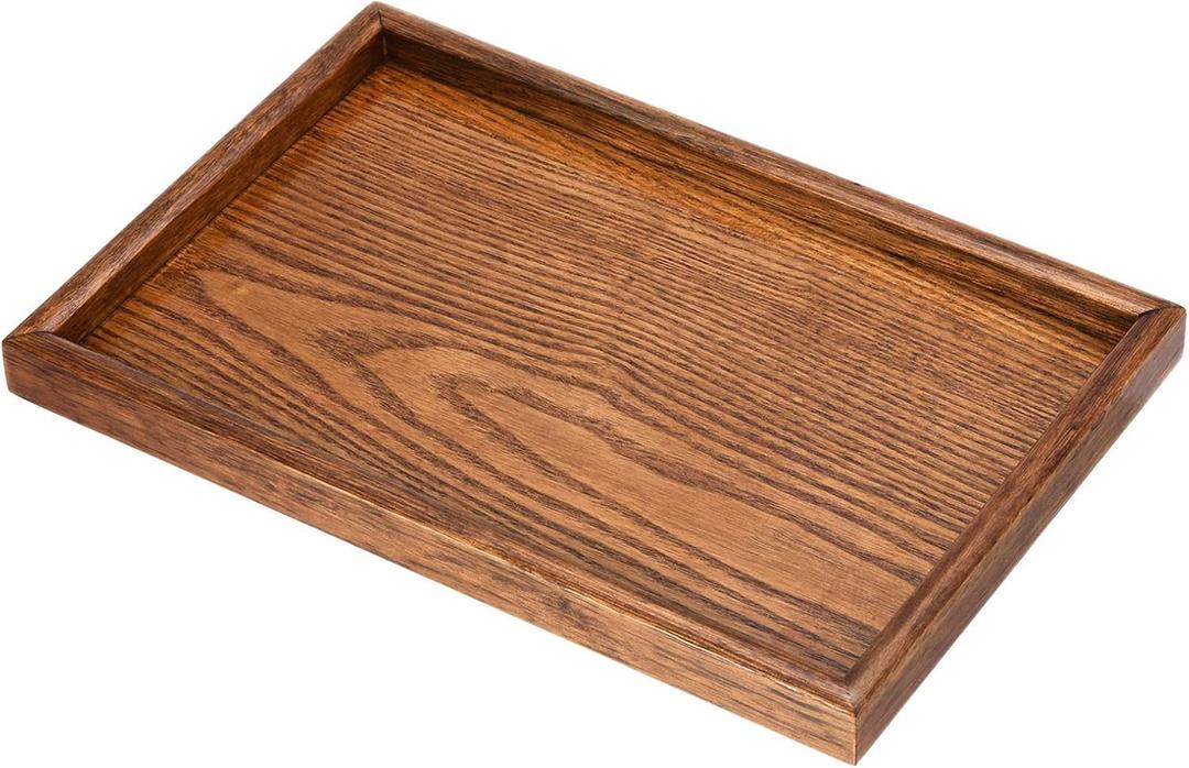 PATIKIL Wood Serving Tray 30x20cm/12x8 Inch Outer Base, Rectangular Decorative Platter for Home Decor Kitchen Table Candle Holder, Brown