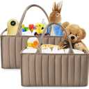 SWEET DOLPHIN 2-Pack Quilted Diaper Caddy Organizer Premium Puffer Style Nursery Storage Bins Water-Resistant & Wipeable Changing Table Organizer Trendy Tote for Home & Car Travel - Mocha Brown