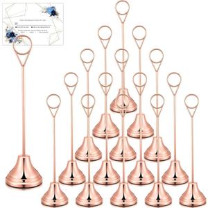 Marspark 16 Pcs Table Number Holders 8'' Metal Place Card Holders Weddings Table Sign Menu Memo Note Picture Photo Round Clip Weighted Base Stand for Anniversaries Birthdays Restaurants(Rose Gold)