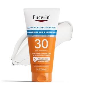 Eucerin Sun Advanced Hydration SPF 30 Sunscreen Lotion, Lightweight Sunscreen with Hyaluronic Acid, Hypoallergenic, Fragrance Free, 5 Fl Oz Tube Eucerin Sun Advanced Hydration SPF 30 Sunscreen Lotion, Lightweight Sunscreen with Hyaluronic Acid, Hypoallergenic, Fragrance Free, 5 Fl Oz Tube