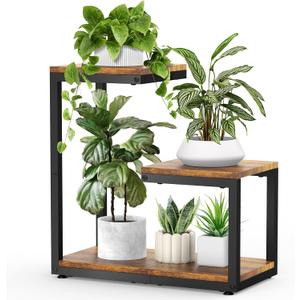 3 Tier Plant Stand Indoor, Thickened Metal Wood Corner Plant Shelf Stands for Multiple Plants, Indoor Tall Plants Stand Tiered Flower Holder for Living Room Patio Garden Balcony(Black+Brown)