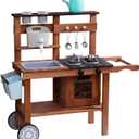 ROBOTIME Mud Kitchen for Kids Outdoor with Wheels, Fun Wooden Kid Kitchen Playset for Backyard Pretend Cooking, Outdoor Sink & Storage, Role Play Toy for Boys and Girls Ages 3+
