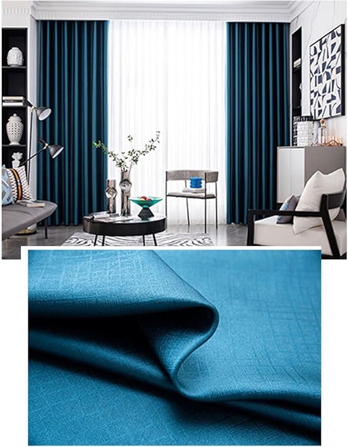 Window Curtain Blackout | Polyester Solid Dark Blue Square Textured Set of 2 Thermal Insulated Panels Grommet Top for Living Room, Rod Pocket, 42x52 inch