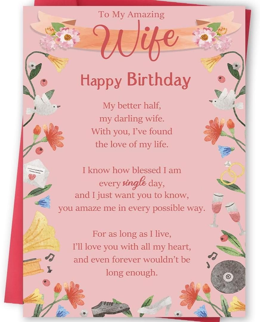 FANCYLUCKY Funny Birthday Card Gifts for Wife, Romantic Wife Birthday Card from Husband, Gift for Women Her