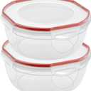 Sterilite Ultra-Seal 8.1 Qt Bowl, Large Airtight Food Storage Container, Latching Lid, Microwave and Dishwasher Safe, Clear With Red Gasket, 2-Pack