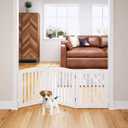 PAWLAND Wooden Freestanding Foldable Pet Gate for Dogs, 24 inch 3 Panels Step Over Fence, Dog Gate for The House, Doorway, Stairs, Extra Wide (White, 24" Height-3 Panels)