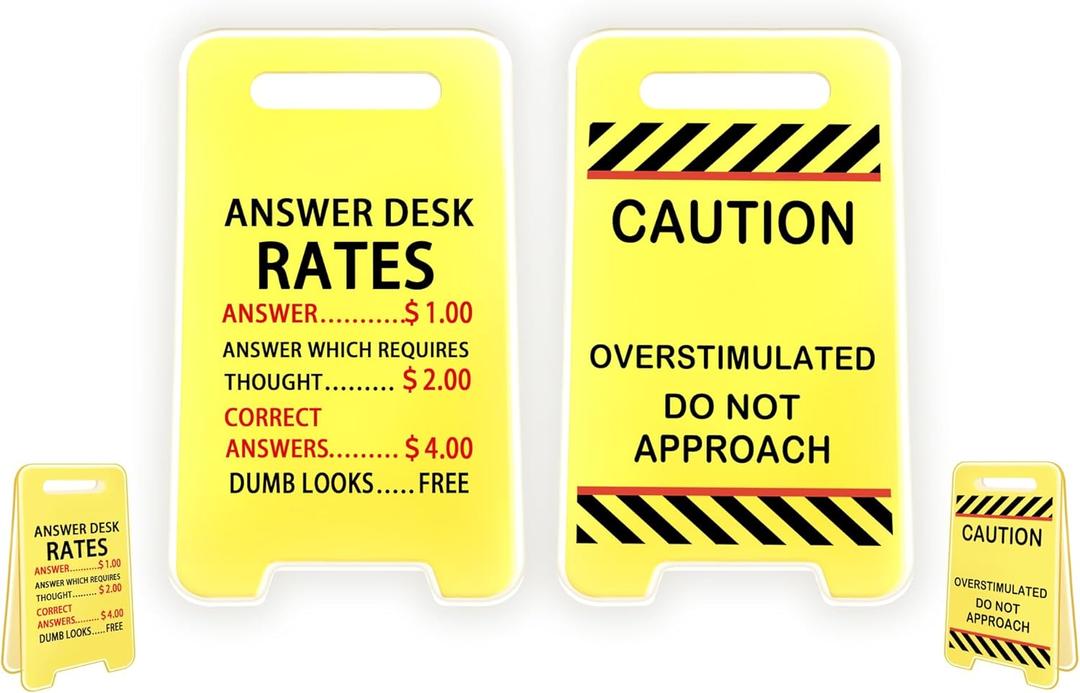 White Elephant Christmas Gifts- Caution Overstimulated Desk Sign, Funny Sticky Note Holder for Office Dcor, Stress Relief Office Prank Gift for Boss and Coworkers (combination2)
