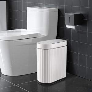 ELPHECO Bathroom Trash Can with Lid 2 Gallon Small Sensor Garbage Can, Slim Smart Trash Bin, Waterproof Automatic Wastebasket, Narrow Plastic Garbage Bin for Bathroom, Black and White