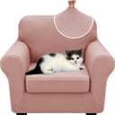 XINEAGE New 2 Pieces Chair Covers with Arms Super Stretch Chair Slipcover for Living Room Pet Dog Universal Slip Cover Anti Slip Armchair Furniture Protector (Dusty Pink), 31"-46"(1 Cushion)