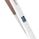 Conair Double Ceramic Flat Iron, 1-Inch Flat Iron, 5 Digital Temp Settings Up to 410F, Extra-Long Plates, For All Hair Types and Textures, White