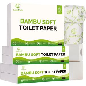 Unbleached Bamboo Toilet Paper  12 Mega Rolls (300 Sheets Each)  3-Ply Ultra Soft, Strong & Septic-Safe Family Tissue. Eco-Friendly, Biodegradable Bathroom Rolls