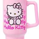 Silver Buffalo Sanrio Hello Kitty Waving Double Walled Stainless Steel Tumbler with Handle and Straw, Fits in Standard Cup Holder, 40 Ounces