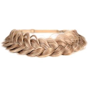 STHEJFB Braid Headband 2 Strands Messy Classic Chunky Plaited Wide Braids Elastic Stretch Quality Synthetic Braided Headband Women Girl Bohemian Hair Braid 65g (Sandy Blonde)