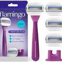 Flamingo Moisture Plus Women's Razor Set - No Shave Gel Needed - Razor Handle, 3 Blade Refills, Shower Holder - Fig