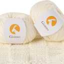 2 Balls Merino Wool Yarn, 12-Ply Luxurious and Soft Yarn for Hand Knitting & Crocheting, 1.76 OZ/50g, 120 yds/110 MetersWhite,2Balls