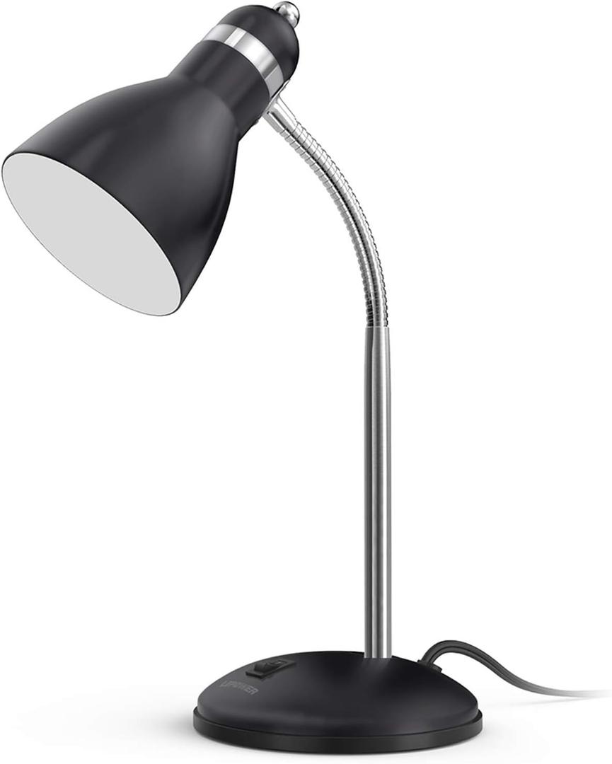 LEPOWER Metal Desk Lamp, Adjustable Goose Neck Table Lamp, Eye-Caring Study Desk Lamps for Bedroom, Study Room and Office (Black)