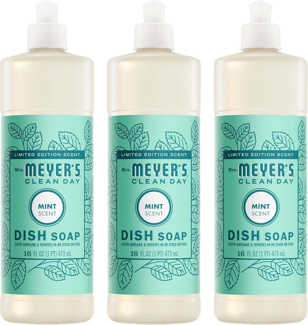 MRS. MEYER'S CLEAN DAY Liquid Dish Soap, Mint Scent, 16 Fl Oz Bottle - 3 Pack