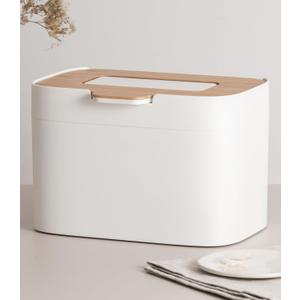 KAZAI. Compost Bin Kitchen 'Elin' | 1.2 GAL / 4.5L Countertop Compost Bin with Wooden Lid & Filter | Odor-Free, Dishwasher Safe, with Inner Bucket | Small Indoor Kitchen Composter | Off-White/Bamboo