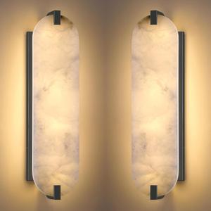 21.7" Natural Oval Alabaster Marble Modern Concise 2 Pack 4 Light Wall Sconce Fixture,Black Finish for Bathroom Bedroom Hallway Bedside Staircase Vanity Mirror