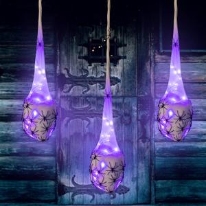 FUNPENY 3.2FT Halloween Decoration Hanging Light Up Spider Egg Sacs 3 Packs, Gift for Halloween Party Favors Games, Sacks Props for Halloween, Birthday Indoor Outdoor Decor (Purple)