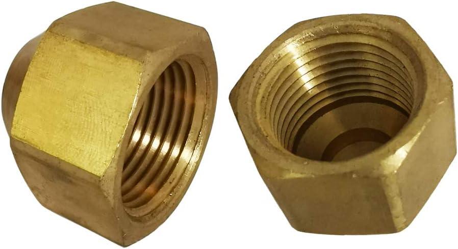 Legines Brass Flare Cap, 5/8" Tube OD, SAE 45 Degree Flare Fitting, Pack of 2