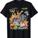 Men Women and Kids Wildlife Zoo Day Party Cute 22 Animals T-Shirt (Black, L)