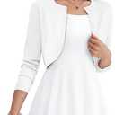 Women's Long Sleeve Cardigan - Cropped Open Front Knit Sweaters Bolero Shrug for Dresses (White, Medium)