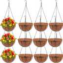Dandat 12 Pack Hanging Planter Basket Outdoor Large Hanging Flower Pots Indoor 10 inch with Coco Coir Liner Round Wire Plant Holder Chain Basket Garden for Home Decor Balcony Office