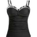 Talisea Women's Underwire Tankini Top Only Tummy Control Swimsuit Top Push Up Bathing Suit Top No Bottom Black Floral L