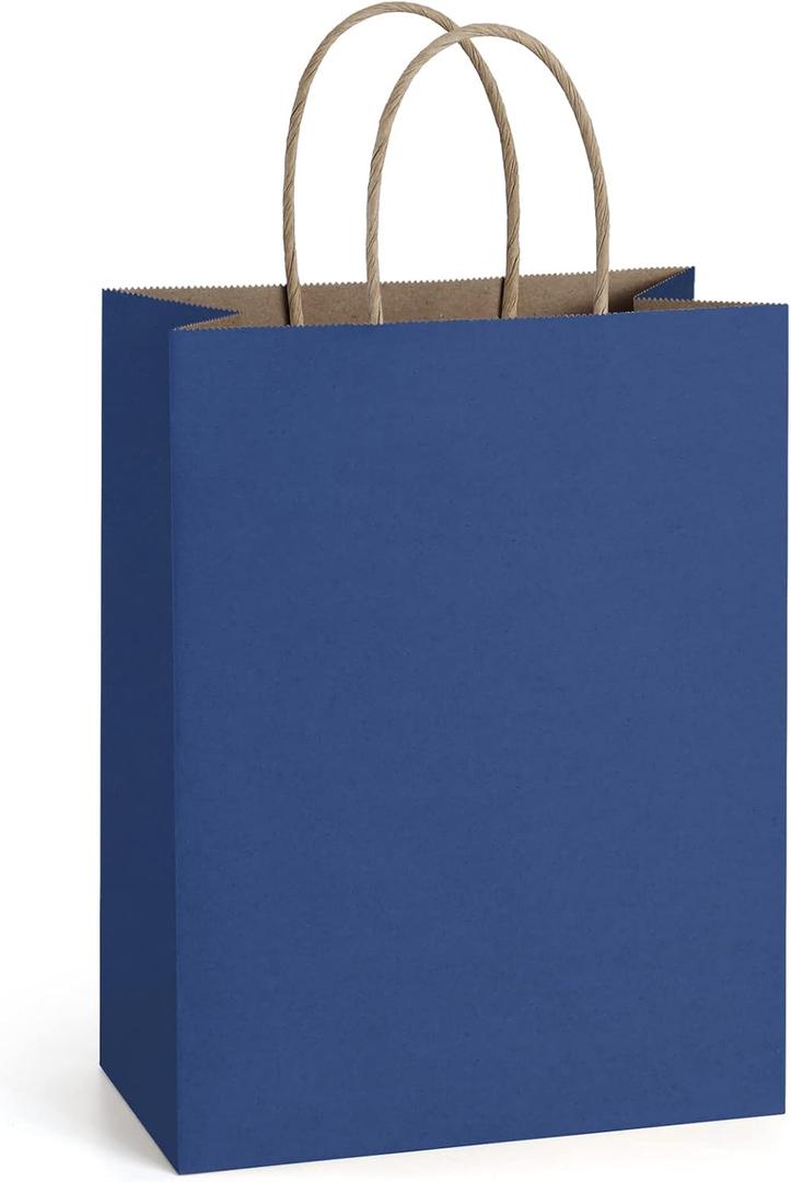 BagDream Navy Blue Gift Bags 8x4.25x10.5 100Pcs Kraft Paper Bags with Handles Bulk Medium Size for Shopping, Party Favor, Retail Merchandise Grocery Paper Sacks