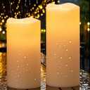 Eldnacele Large Solar Flameless Flickering Candles Outdoor Waterproof, Solar Powered Dusk to Dawn White Plastic LED Pillar Candles Garden Camping Lanterns Wedding Holiday Decor (2Pcs,4" D8"/10" H)