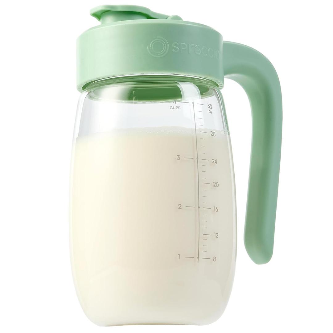 32oz Breast Milk Storage, Glass Formula Mixing Storage with Lid - Heat & Cold Resistant, Leak-Proof Container for Preparing Baby Bottles, Large Mouth for Easy Cleaning & Storage (199mm)