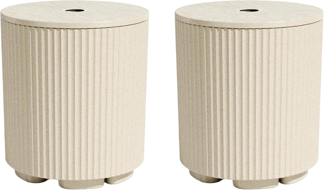 Patio Table for Umbrella, Pool Side Table, 2 Pack, Beige Adjustable Knob, 1.5Inch Umbrella Hole, All Weather Materia, 
Product Dimensions	14.8"D x 16.7"W x 14.8"H
Item Weight	8.4 pounds