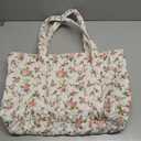Molly Moon Floral Quilted Tote Bag for Women, Rose Tote Bag with Zipper, Quilted Cotton Shoulder Bag for Women, Pink Floral Bag for Travel, Daily, Women's Gifts for Sister Teachers