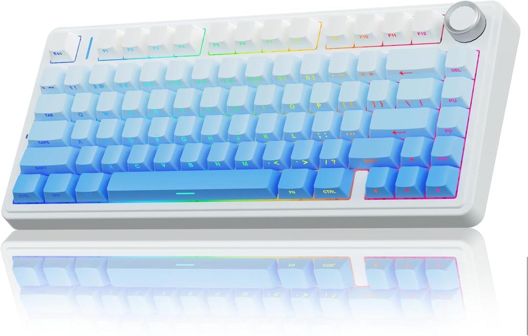 AULA F75 Gasket Mechanical Keyboard, 75% Wireless Hot Swappable Gaming Keyboard with Five-Layer Padding&Knob, Bluetooth/2.4GHz/USB-C, RGB Light. (Blue)