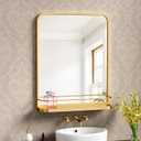Gold Bathroom Mirror with Shelf 26.8x21.3 Inch Metal Framed Vanity Mirror with Shelves Wall Mounted Modern Rectangle Matte Mirror for Bathroom Wall Anti-Rust