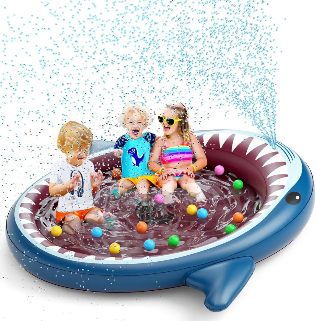 Jasonwell Inflatable Kiddie Pool Sprinkler: 71-Inch 3-in-1 Children Ball Pit Shark Baby Wading Pool Outdoor Swimming Pool Summer Water Toys for Boys Girls Dogs