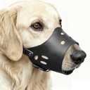 Leather Pet Muzzle for Dog Soft PU Leather Dog Muzzles Prevent for Biting Barking Chewing Black Medium (M(for snout girth from 7"-8"))
