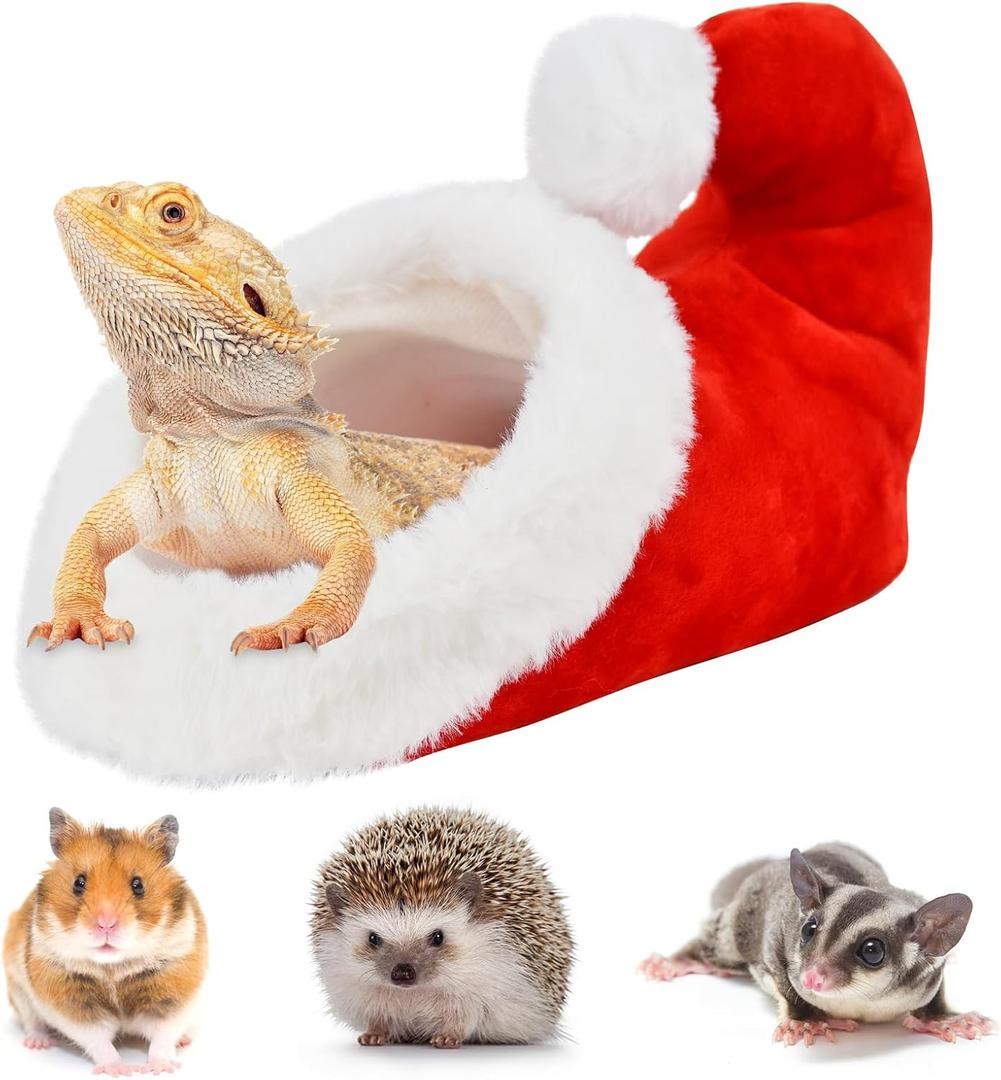 Cozy Xmas Beard Dargon Bed Christmas Lizard Shoes Hideout Christmas Small Animals Warm House Cage Accessories for Hamster Squirrel Hedgehog Sugar Glider Rat Chinchilla