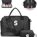 Gifts for Granddaughter-Initial Duffle Bag with Shoe Compartment, Personalized Weekender Bag, Monogram Overnight Bag, Letter Travel Bag with Makeup BagDaughter Friend Gifts (Letter S), 12 inches x 7 inches x 2 inches