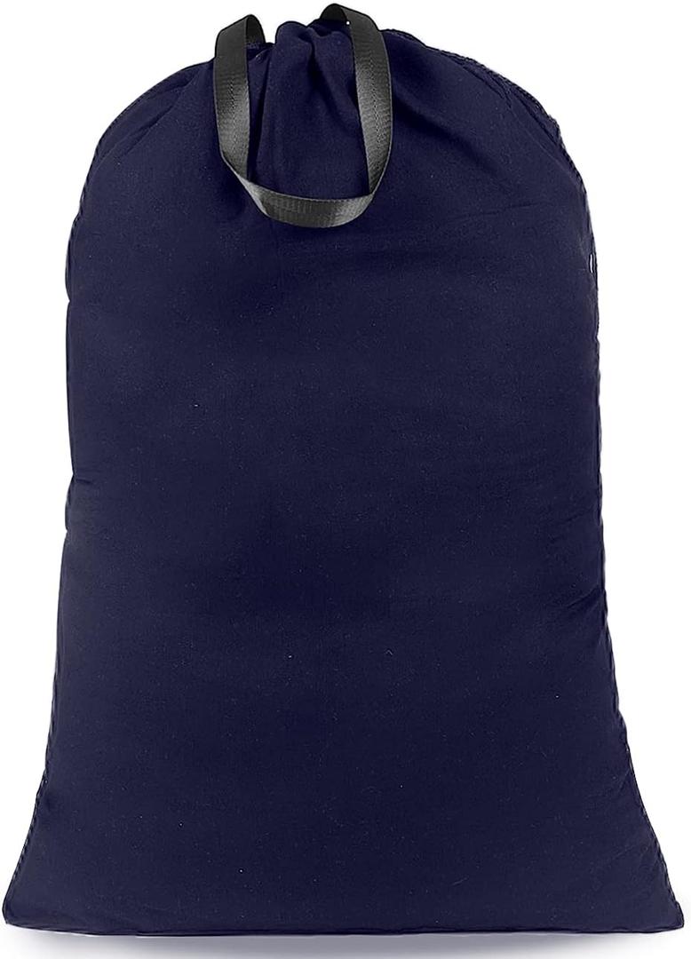 Heavy Duty Laundry Bag with Drawstring and Handle, Extra Large Travel Dirty Clothes Bag for Laundromat and Household, Durable Rip-Stop Laundry Hamper Liner, 28 x 40 Inch by SANFERGE, Navy Blue
